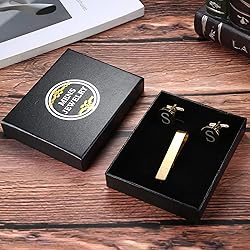 LOYALLOOK Gold Initial Cufflinks and Tie Clip Set