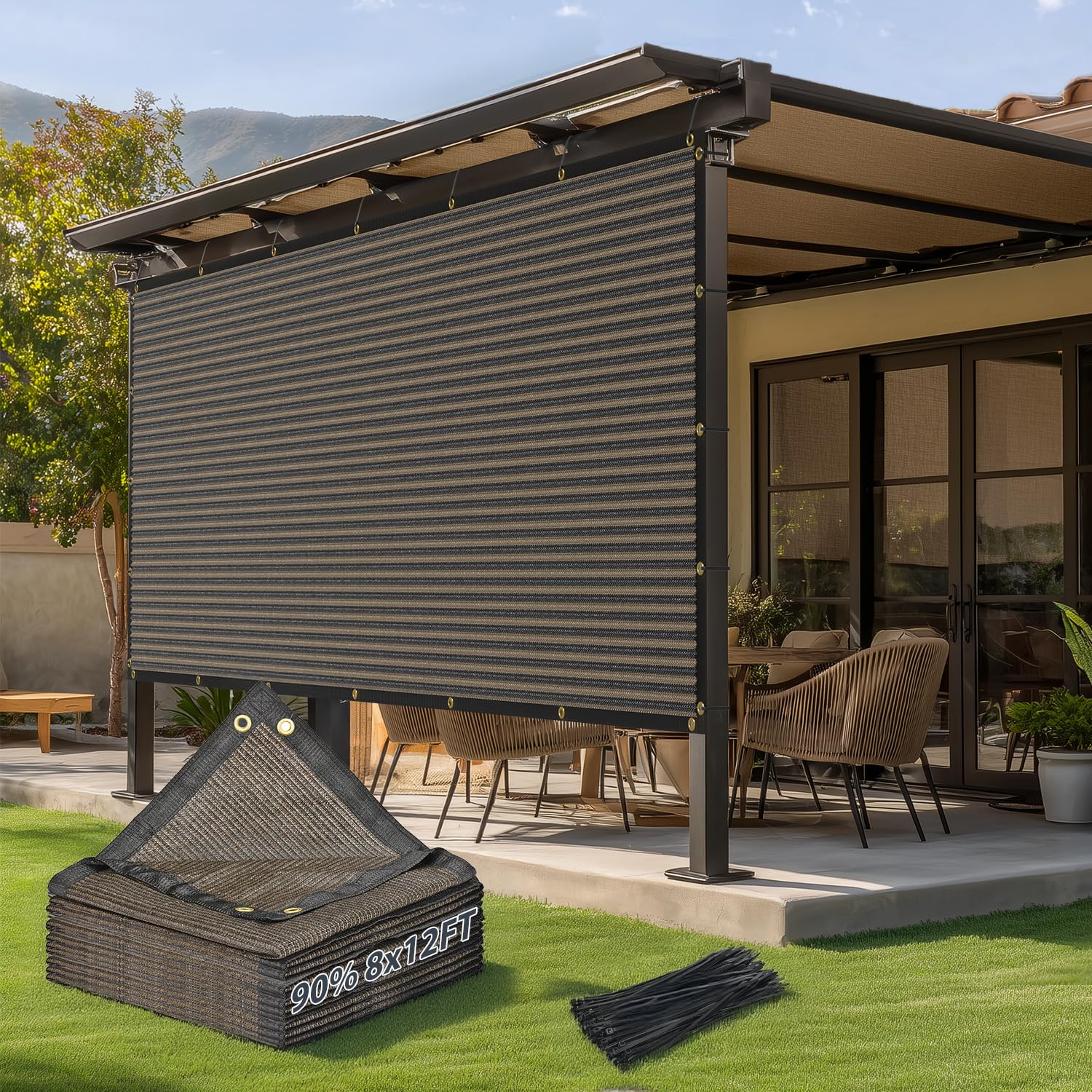 90% Sun Shade Cloth, Kesfitt 8x12FT Garden Shade Cover with Reinforced Grommets, Mesh Tarp Sun Privacy Screen for Greenhouse, Plant, Pergola, and Backyard Patio Sunshade Image