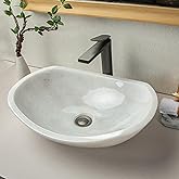Natural white marble boat-shaped sink with irregular natural brown/black veining, 100% handcrafted. Bathroom vanity sink—eleg
