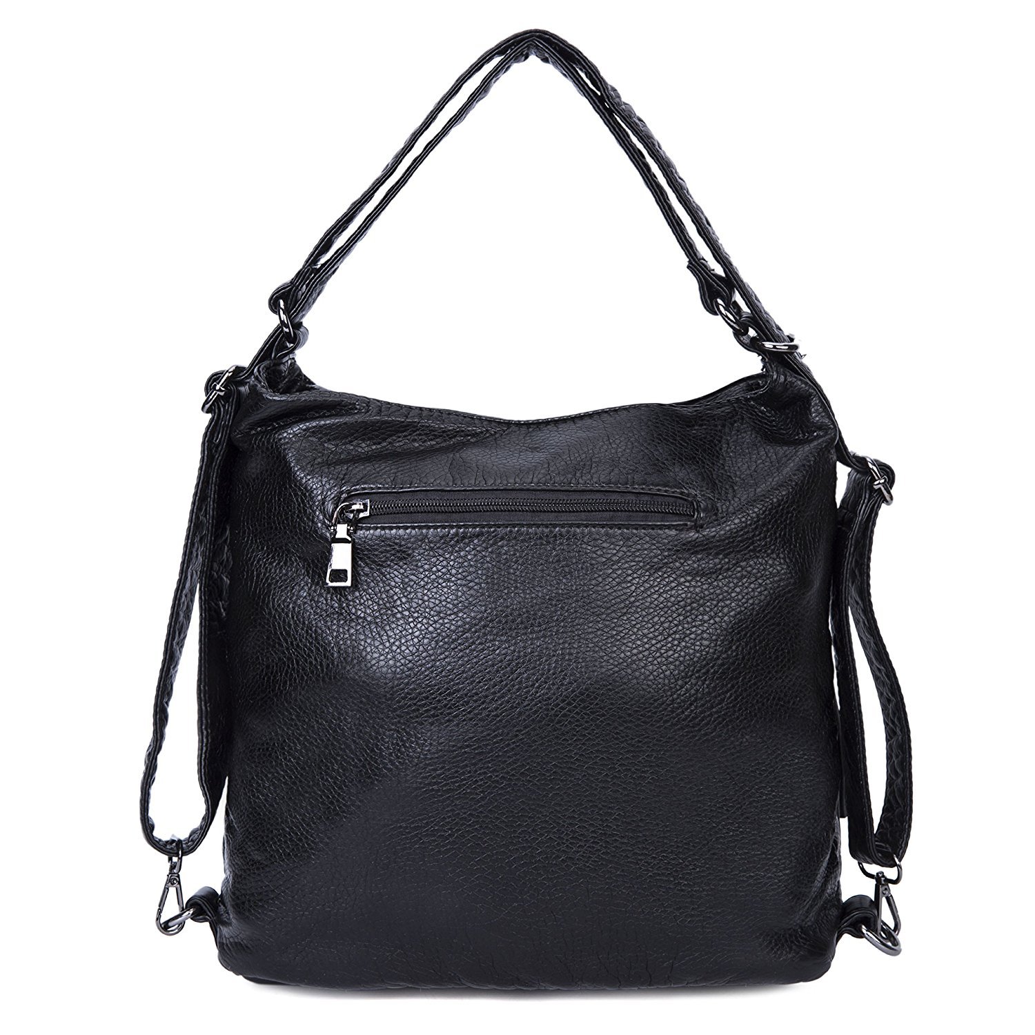 Bolsos de hombro Impermeable Mochila para mujeres Cuero PU suave lavado Bandolera Vintage Señoras-Negro2