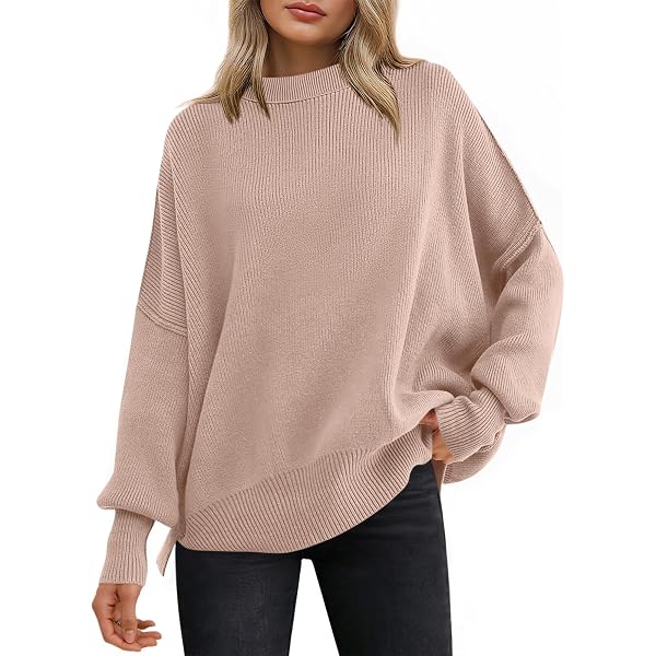 QACOHU Women's Long Sleeve Tunic Top - Side Split Loose Pullover In Pink Dark, Size Large
