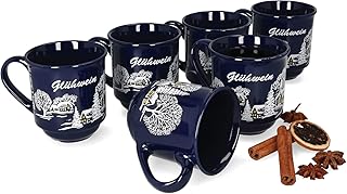 Van Well 6er Set Glühweinbecher blau mit Motiv und Eichstrich bei 0,2L