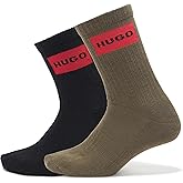 HUGO mens Two Pack Red Logo Design Quarter Ribbed Socks