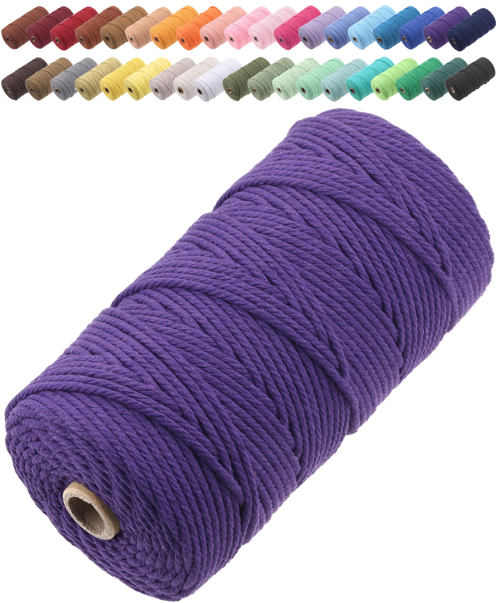 GOHOF Macrame Cord 3mm x 150m Premium Cotton Macrame Rope, 4 Strand Twisted Soft Cotton Cord, One of The Most Perfect Materials for Macrame Art, Cotton String Without Chemicals (Purple) — image 1