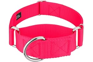COUNTRY BROOK DESIGN Country Brook Petz 1 1/2 Inch Martingale Heavy Duty Nylon Adjustable Dog Collar for Small, Medium, Large Breeds - Vibrant 17 Color Selection (Hot Pink, Large)