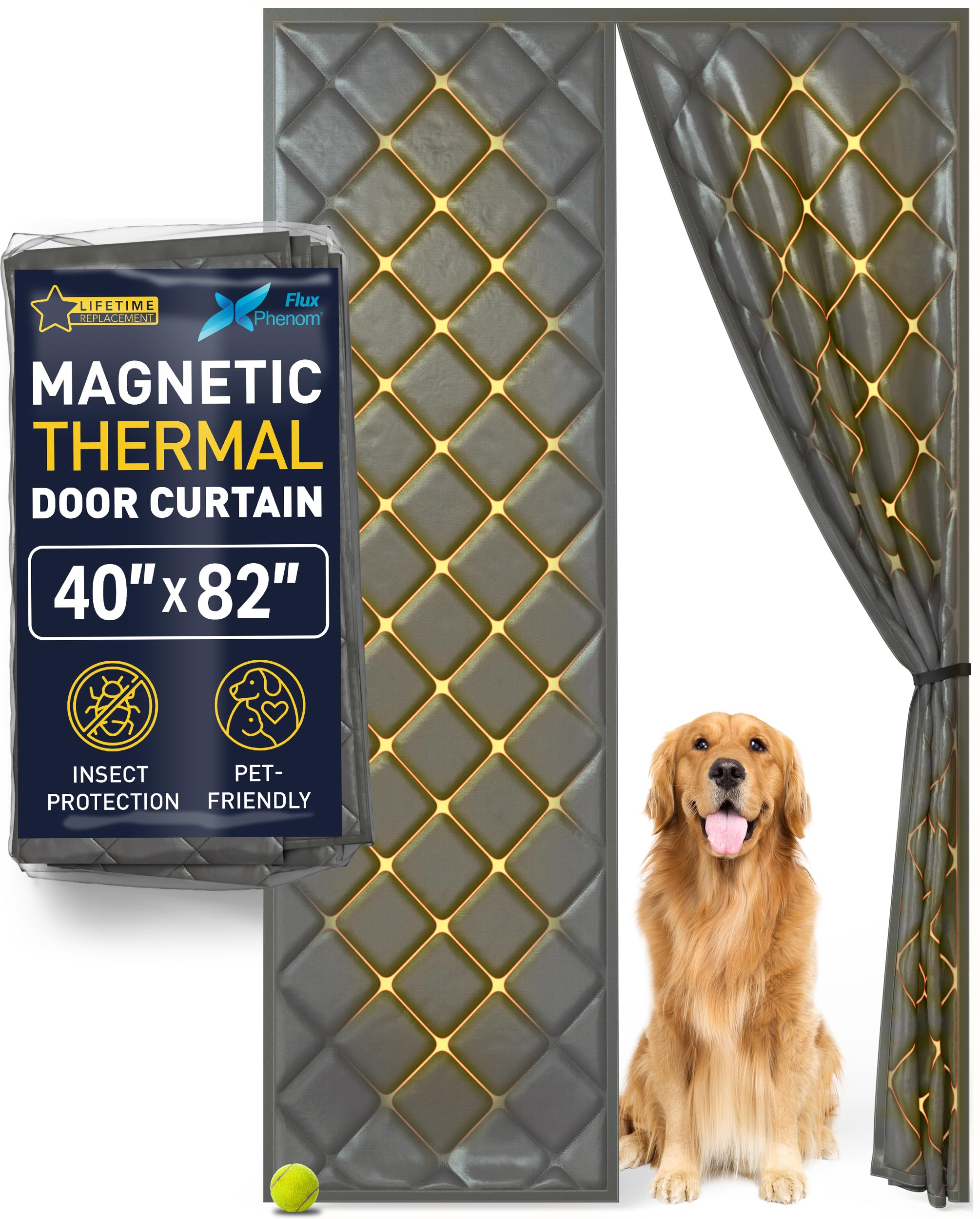 Photo 1 of Flux Phenom Thermal Insulated Door Cover - Easy Install - Temperature Protection Barrier, Keeps Warm Air in, 50 Magnets for Secure Gap Free Closure, Magnetic Door Curtain for Winter - 40"x82"