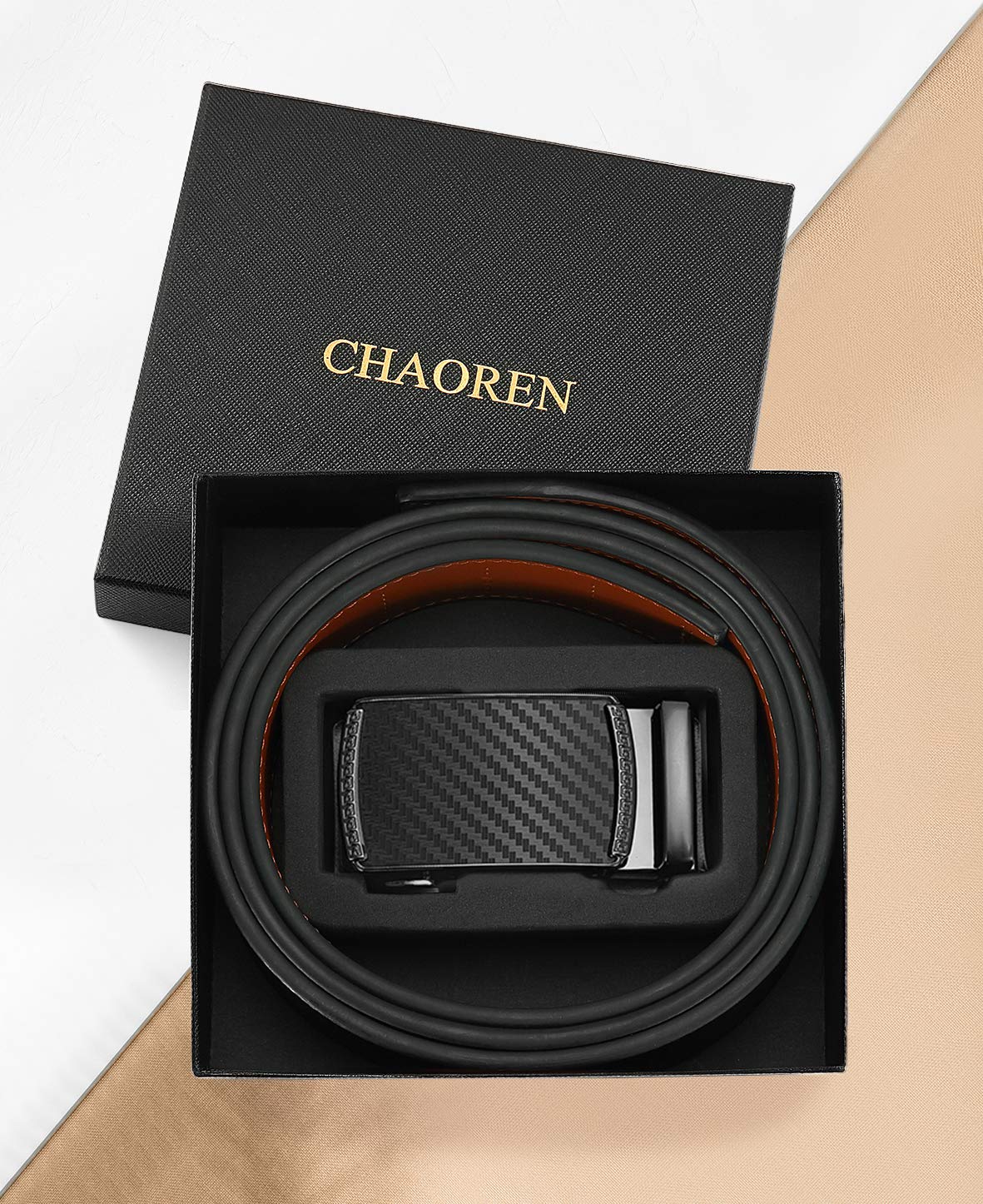 CHAOREN Mens Belt Leather Ratchet Belt - Customizable Fit, Effortless Style (35mm)