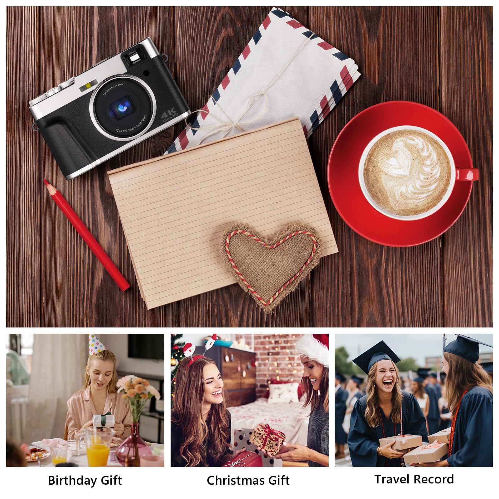 4K Digital Camera, Photography Autofocus 48MP YouTube Vlogging Camera, 16X Digital Zoom Video Camera Anti-Shake with 32GB Micro Card, Compact Point and Shoot Travel Cameras for Gifts(Black)