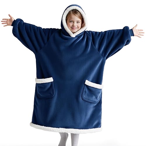 Bedsure Blanket Hoodie, Wearable Blanket for Adults Kids as Gifts for  Women Men, Birthday Gifts for Women Mom Girl Sherpa Oversized Hoodie, Navy, 