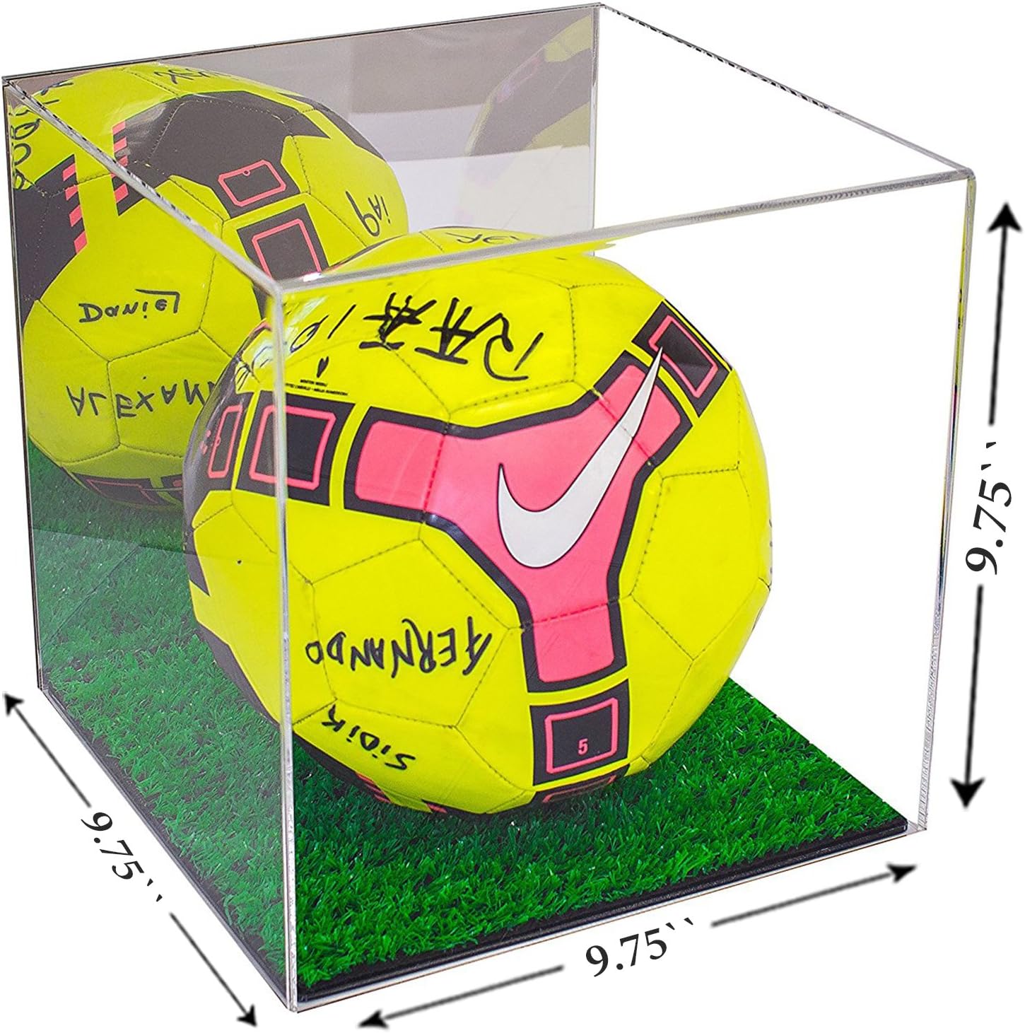 Better Display Cases Acrylic Full Size Football/Soccer Ball Display Case with Mirror and Turf