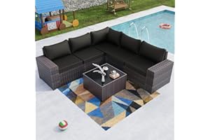 Kullavik 6PCS Outdoor Patio Furniture Set PE Wicker Rattan Sectional Sofa Patio Conversation Sets,Black