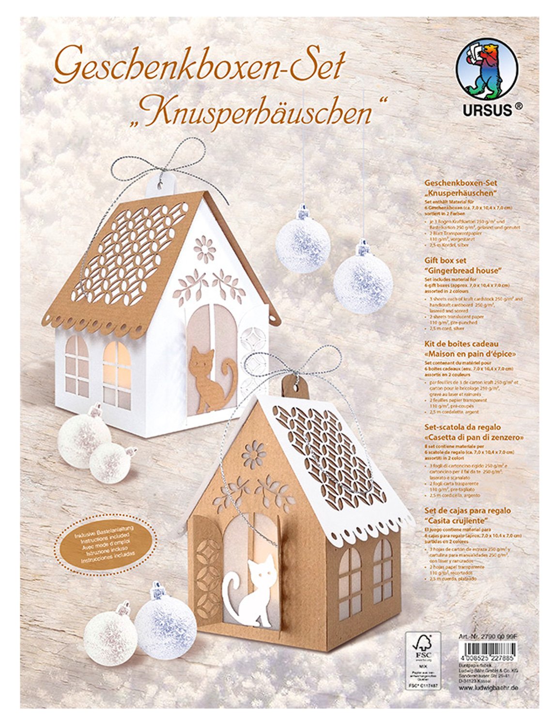 Ursus 27900099F - Gift Boxes Set Crunchy House Set for 6 Gift Boxes in 2 Different Colours Approx. 7 x 10.4 x 7 cm Laser Cut and Grooved Includes Craft Instructions