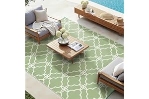 ASHLER HOME DECO Ashler Outdoor Rug, Outdoor Plastic Straw Rug, 5x8 Reversible Sage Green Patio Mat, Flower Modern Design for RV, Backyard, Deck, Camping, Picnic, Spring, Summer, Durable & Weather-Resistant Area Rug