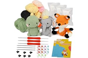 kdafio 3 Pcs Crochet Kit for Beginners, Crochet Animal Kit with Step-by-Step Instructions Video for Starter Includes Enough Yarn Hook Accessories
