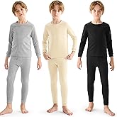 Resinta 3 Sets Boys Waffle Thermal Underwear Set Soft Winter Waffle Thermal Top and Bottom Long Johns Cotton Base Layer