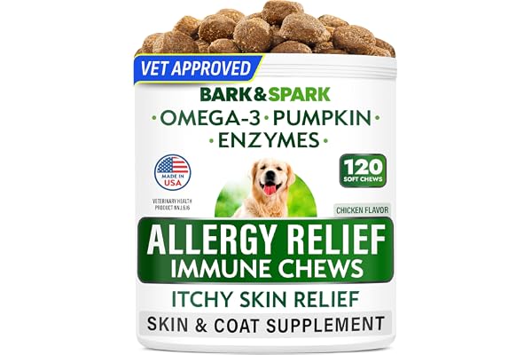 BARK&SPARK Allergy Support Dog Treats - Omega 3 + Pumpkin + Enzymes - Itchy Skin - Seasonal Allergies - Itch & Hot Spots Supp