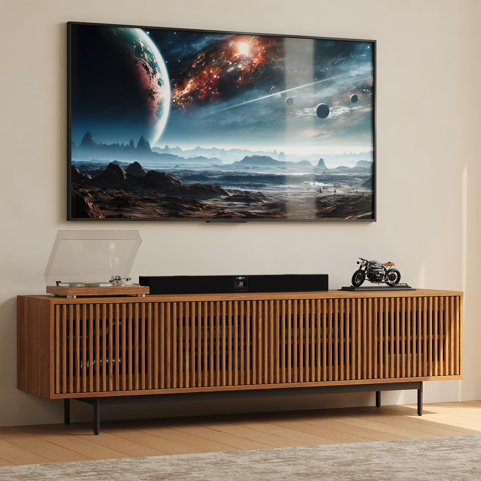 Photo 1 of *******BRAND NEW ITEM********* POVISON Mid-Century Modern TV Stand with Slatted Doors, Fully Assembled 78.74" Wood Media Console, TV Console with Tall-cast Metal Legs, Entertainment Center with Storage for Living Room