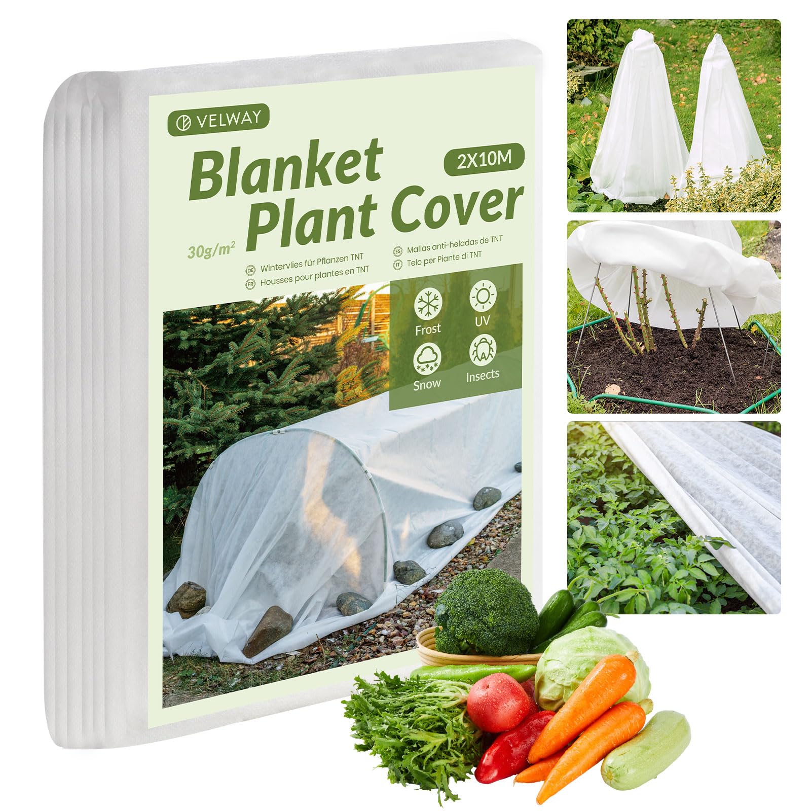 2x10m Plant Fleece Frost Protection - 30gsm Heavy Duty Plant Antifreeze Cloth Winter Garden Protection Cloth for Vegetables Flower from Birds Insects