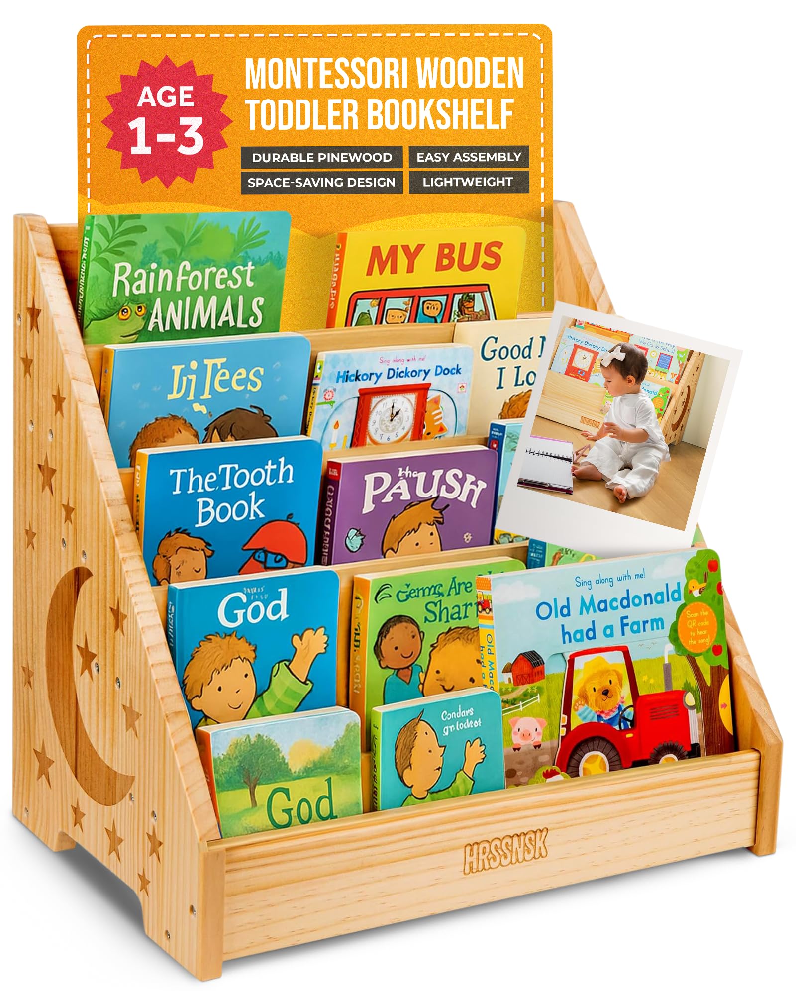 Photo 1 of Hrssnsk Baby Bookshelf for Toddlers Ages 1-3 - Montessori Nursery Book Shelf with Front-Facing Storage - Kids Book Organizer for Playroom and Bedroom