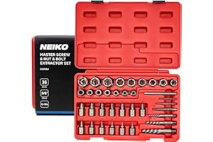 NEIKO 04208A Master Screw, Nut, & Bolt Extractor, 36 Piece Lug Nut Removal Tool, 3/8 Dr., Deep and Shallow Stripped Bolt Extractor Socket Set, Rounded Bolt Removal tool, Nut Remover Socket Set, CR-Mo