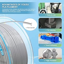 YOUSU PLA Filament 1.75mm Gray 1KG, 3D Printer