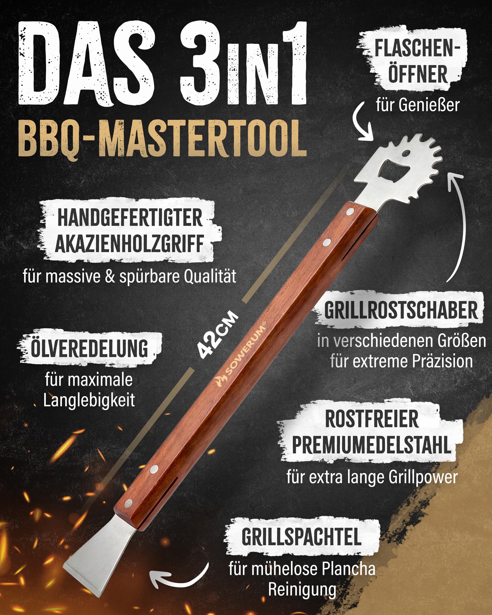 5 in 1 Grillbürste Edelstahl mit Schaber [TESTSIEGER] kompatibel mit Weber Grill Zubehör für gasgrill gusseisen - BBQ Set Grillreiniger bürste für Gussrost - Grillen Geschenke für männer grillzubehör 3