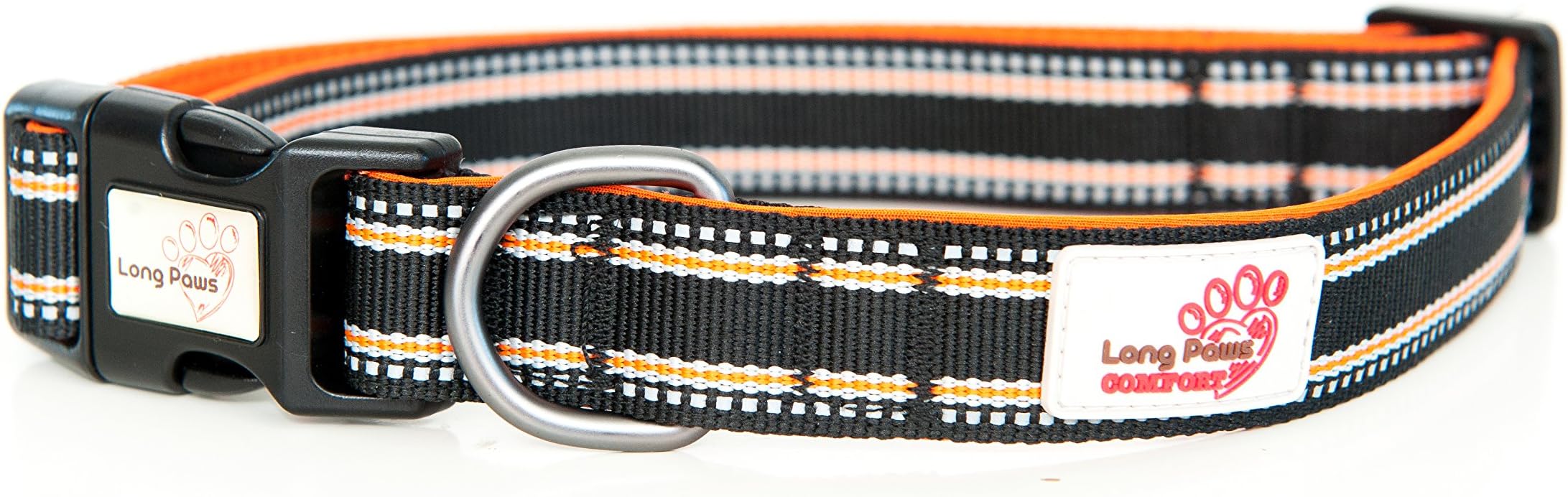 Long Paws Comfort Collar, Reflective, Padded Dog Collar, Large, Black