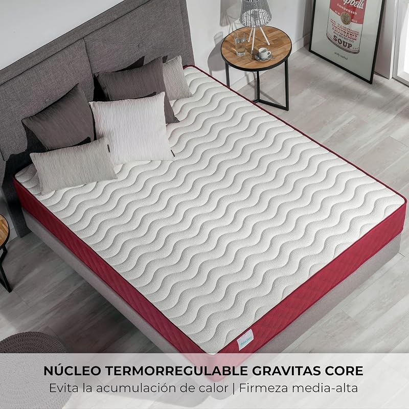- Materasso viscoelastico reversibile Gredos 160 x 190 cm con sistema Visconfort, tessuto stretch e tessuto 3D traspirante. Altezza: ±21 cm | Rigidità medio-alta | Adattabile | Made in Italy