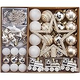 SVNVIOZ Christmas Ball Ornaments Set, 55ct 60mm Elegant Champagne Assorted Xmas Tree Ball Ornaments, Shatterproof Christmas Tree Hanging Ornaments for Xmas Decoration