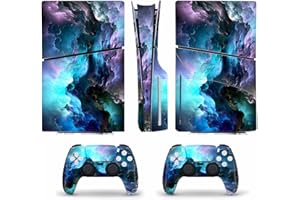 GENERIC PS-5 Slim Skin Disc Edition Version Stickers Controller Console Decal Cover Colorful Blue & Purple Nebula Theme 5 Station Play Accessories Decor Vinyl Wrap Bubble-Free & Easy to Apply