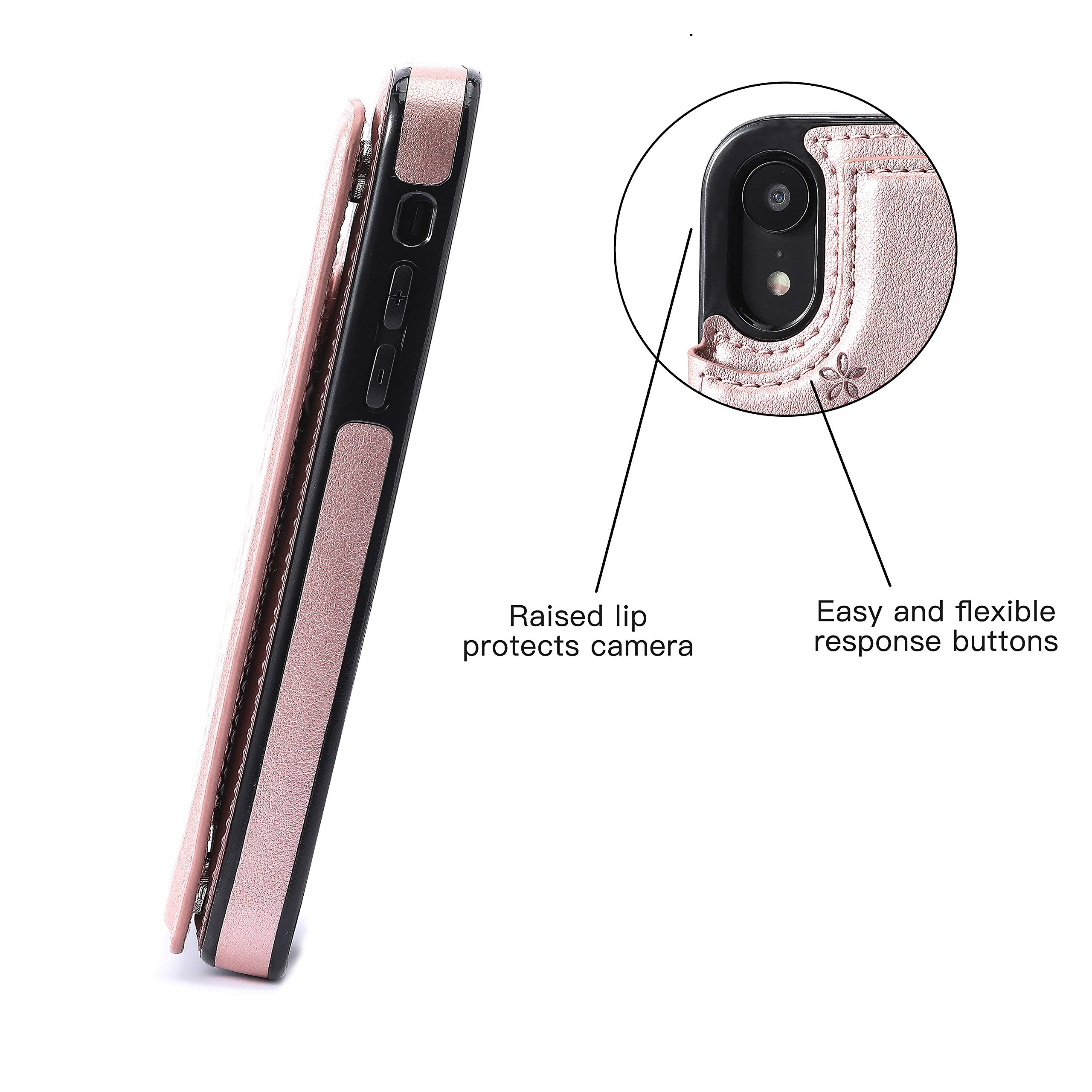 Bogumil iPhone XR Wallet Case, PU Leather iPhone XR Case with Credit Card Holders Double Magnetic Buttons Flip Shockproof Protective Cover Compatible iPhone XR (Rose Gold)