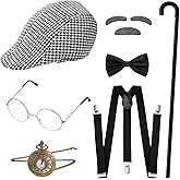 SATINIOR 7 Pcs 1920s Mens Costume 100 Days of School Costume Old Man Gangster Grandpa Accessories Cosplay Set