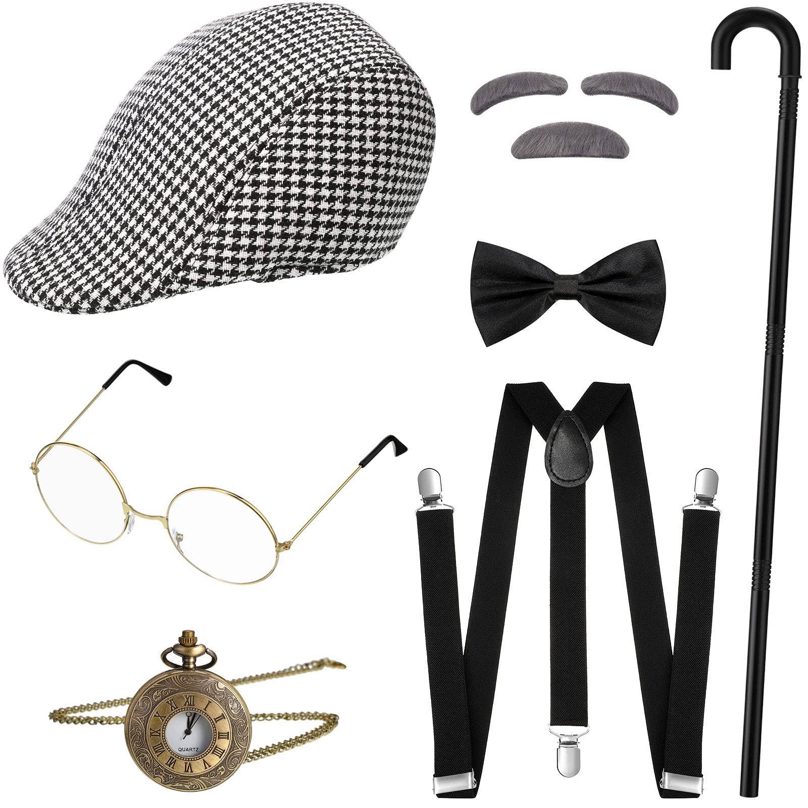 Photo 1 of SATINIOR 7 Pcs Halloween 1920s Old Man Costume Kit for Grandpa Gangster Adults Accessories Set