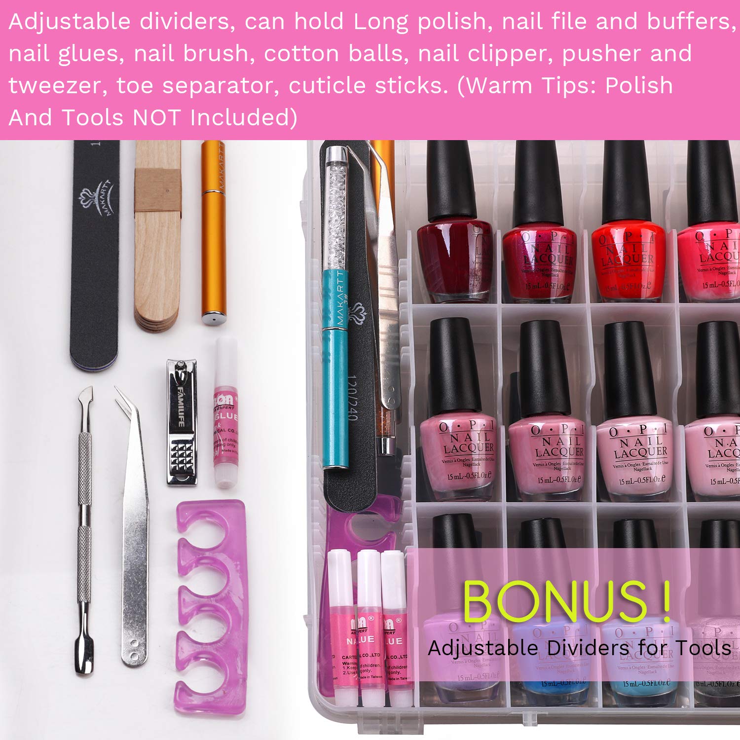 Makartt Universal Clear Nail Polish Organizer Holder for 48 Bottles Adjustable Dividers Space Saver : Beauty