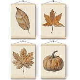 HKTZM Vintage Fall Leaves Wooden Poster Hanger Frame 12.5x17 Inch,Autumn Maple Leaf Wall Art Poster Hanger Frame,Pumpkin Wall Hanging Decor For Farmhouse Bedroom Living Room