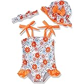 Renotemy Baby Girl Swimsuit Toddler Girls One-Piece Swimsuit Summer Beach Bikini Girl Bathing Suits with Hat 0-24 Month