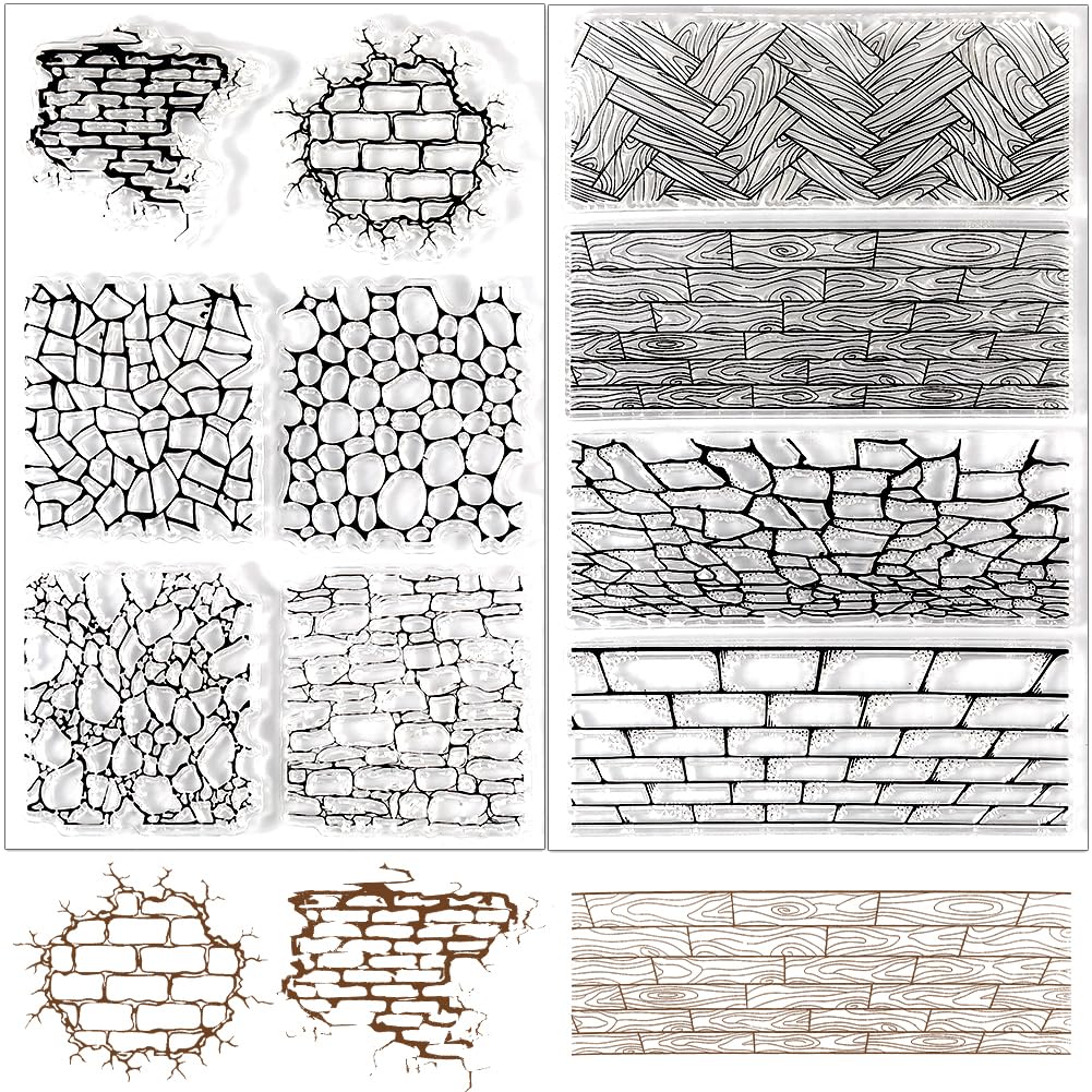CRASPIRE 2Pcs Brick Crack Background Clear Rubber Stamps Floor Scenery Vintage Reusable Transparent Silicone Stamp Seals for Journaling Card Making Scrapbooking Photo Album Decorative DIY Christmas