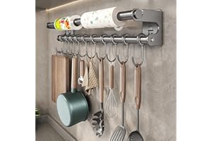 Utensil Hangers with 8 Hooks, Kitchen Utensils Holder, Utensil Holder, Kitchen Rail Pan Hanger with S Hooks for Hanging Knive