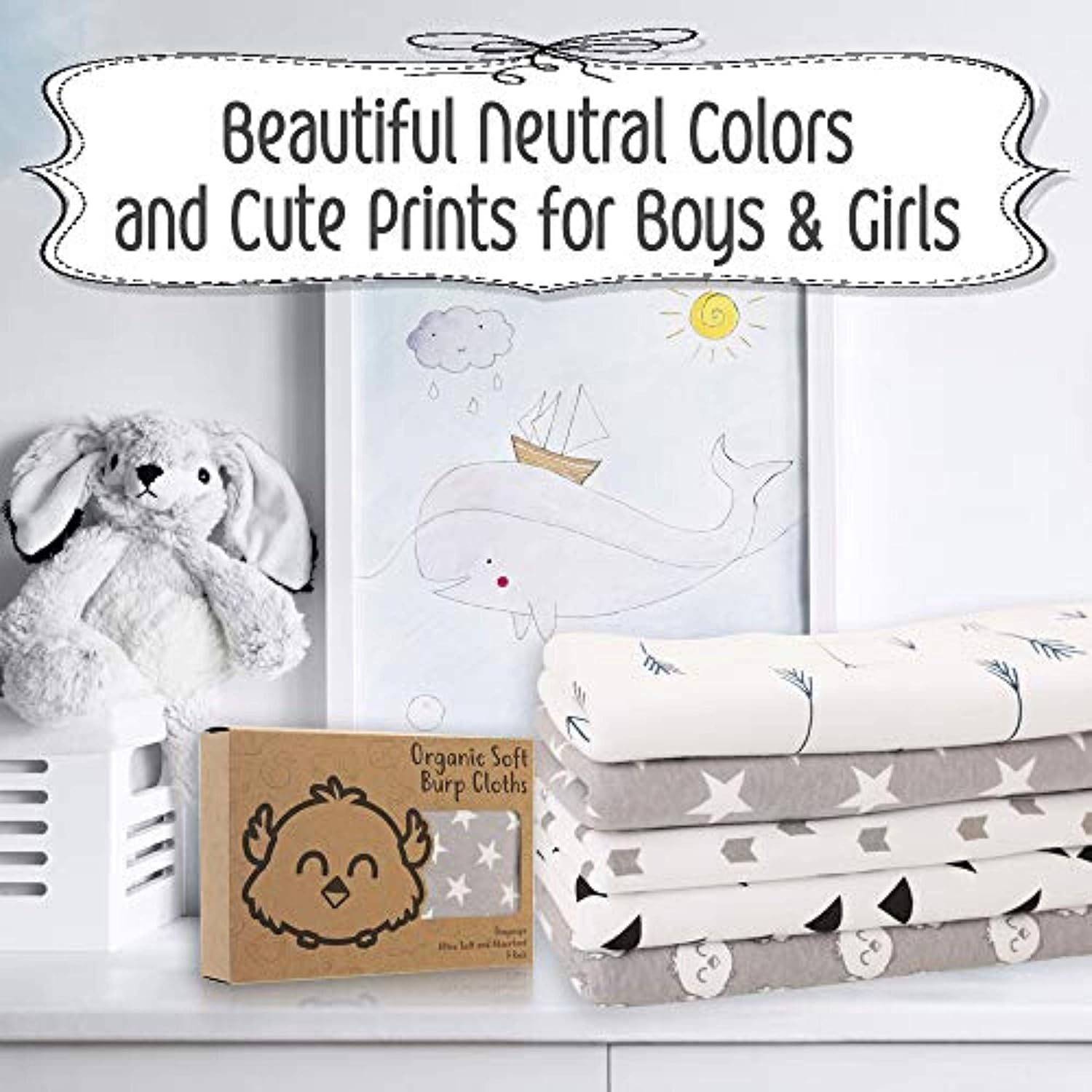 Organic Burp Cloths for Baby Boys and Girls - 5-Pack Ultra Absorbent Burping Cloth, Burp Clothes, Newborn Towel - Milk Spit Up Rags - Burpy Cloth Bib for Unisex, Boy, Girl - Burp Cloths (Grayscape): Baby