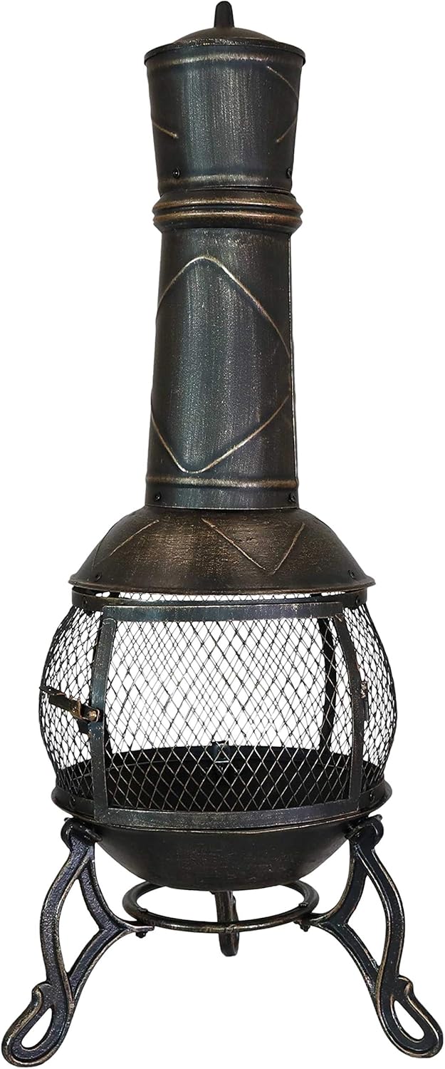 outdoor chiminea fire pits on Backyard And Patio Outside Fireplace 41 Inch Sunnydaze Harrow Cast Iron And Steel Outdoor Chiminea With Bronze Finish Fire Poker And Cover 360 Degree View Wood Burning Fire Pit With Wood Grate Fire Pits