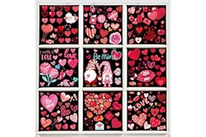 AOWDIAO 9 Sheets Valentine's Day Window Clings Double-Sided Hearts Gnomes Valentines Decorations Supplies