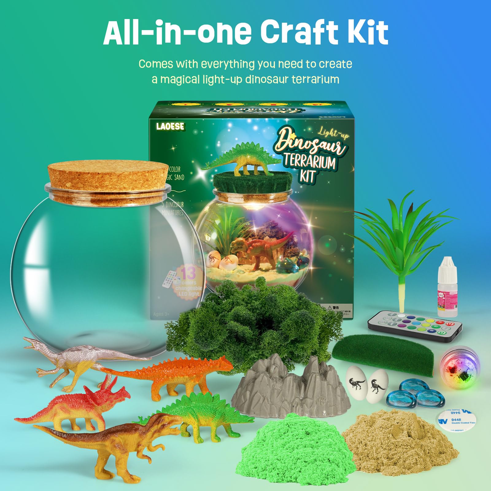LAOESE Dinosaur Gifts for Boys - Dinosaurs Terrarium Kit for Kids - Birthday Gift for Boy Ages 4 5 6 7 8-12 Year Old - DIY Dino Toys for Boys - Arts and Crafts Kit for Kids