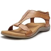 PARTY Women's Open Toe Sandals Arch Support and Adjustable Straps Comfortable Sandals for Walking,BROWN,6