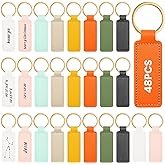 Wavyknot 48 Pcs Leather Keychains Blank Bulk PU Leather Laser Engraving Keychains Gift for Men Women Christmas Birthday (Bright Color)