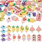 Boutigem 40Pcs Fruit Ice Lolly Cake Roll Resin Charms Cute Fruit Popsicle Pendants Sweet Food Dessert Charms Imitation Food Dangle Pendants Lovely Hang Ornament for DIY Crafts Keychain Jewelry Making