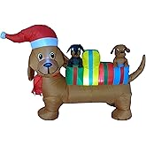 4 FT Long Lighted Christmas Inflatable Trio of Dogs with Gift Boxes – Outdoor/Indoor Yard Blow-Up Holiday Decoration with Built-in LED Lights, Self-Inflating, Weather-Resistant Fabric