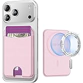 Miroddi for Magsafe Wallet, Magnetic Card Holder for iPhone 17/16/15/14/13/12 Series, Leather Magnet Phone Wallet Fit 4 Cards 3 Cash, Ultra-Thin, RFID Blocking, Light Pink