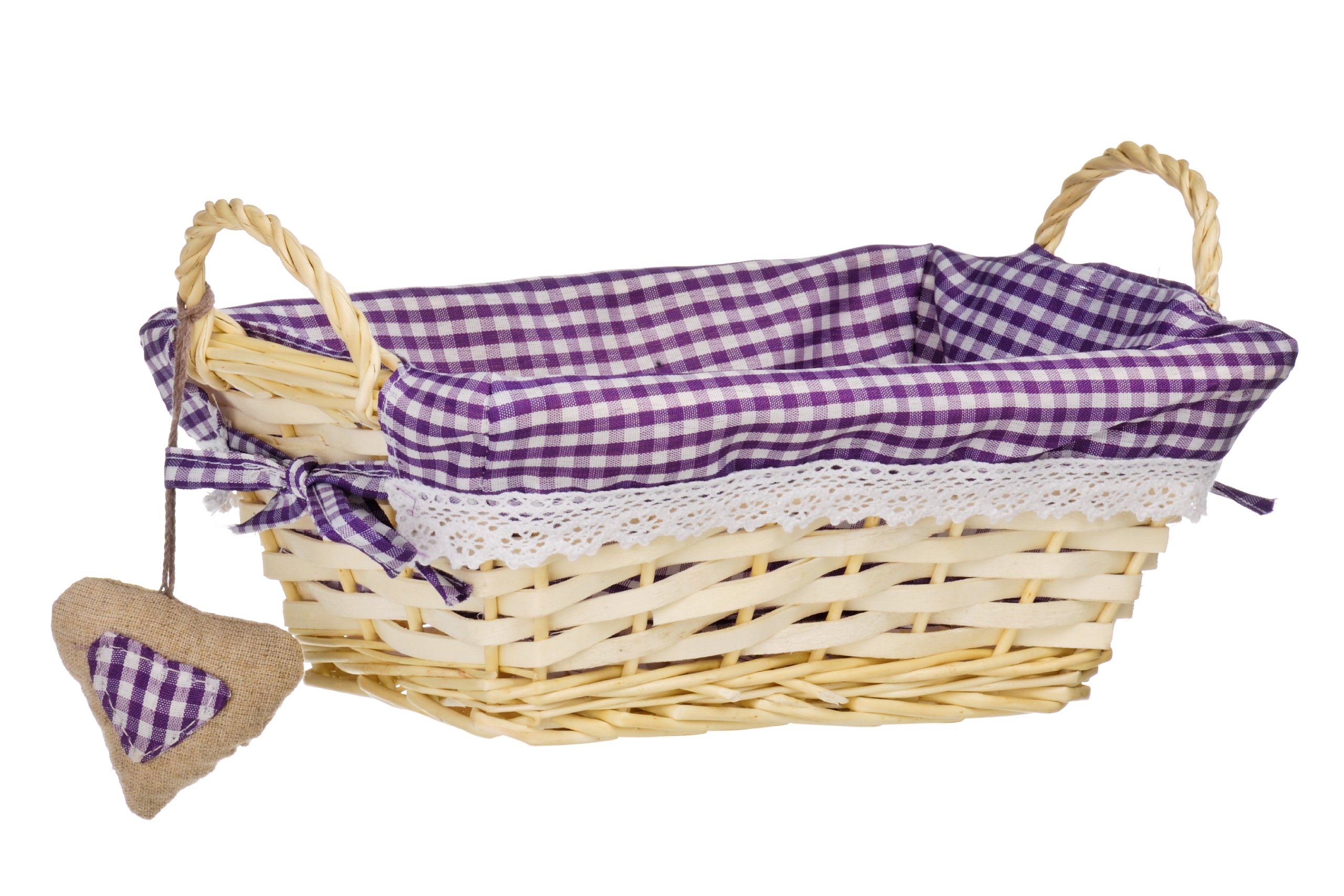 Premier Housewares Unique Purple Gingham Lining Small Rectangle Basket|Distinctive Decorative Rectangle Willow Basket|Multi-Purpose Small Willow Hamper For Storage, or Display