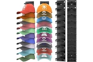 Vrurc Hat Organizer for Baseball Caps 2 Pack, Wall-Mounted Strong Adhesive Hat Racks with Two Mounting Options, Holds Up to 20 Hats, Cap Hanger Display for Door Closet Multi-Layer Hat Storage-Black