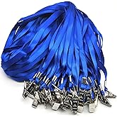 Beebel Blue Lanyards 100 Pack Nylon Flat Badge Lanyard Bulldog Clip for Id Badge Name Tag